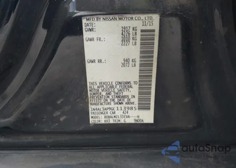 2016 Nissan Altima 2.5 Sv z USA, uszkodzony, nr VIN 1N4AL3AP9GC113985